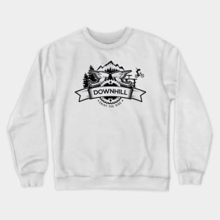 Downhill mountain bike badge with full face helmet and mountains. Enjoy The Ride. Crewneck Sweatshirt